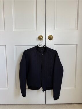 Mango Minimalist Quilted Bomber Sweater - Navy
